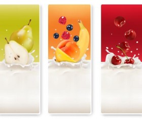 Fresh fruit with milk banner design vector 03