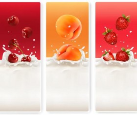 Fresh fruit with milk banner design vector 04
