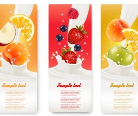 Fresh fruit with milk banner design vector 05