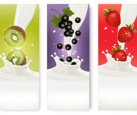 Fresh fruit with milk banner design vector 06