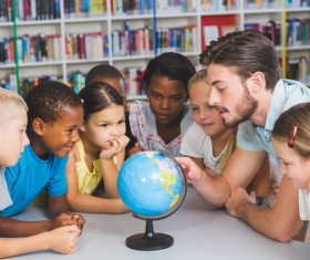 Geography class students Stock Photo