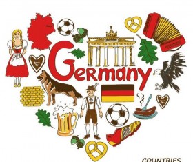 Germany country elements with heart shape vector