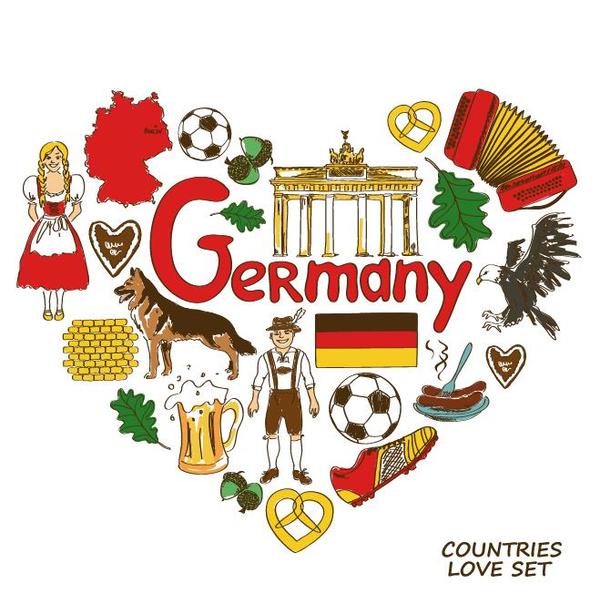 Germany country elements with heart shape vector
