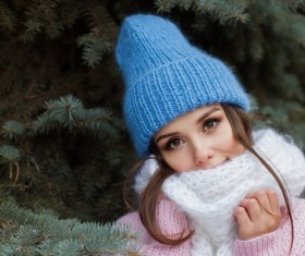 Girl wearing knit hat and knit scarf Stock Photo