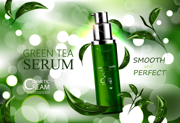 Green tea cosmetic adv poster design vector 01