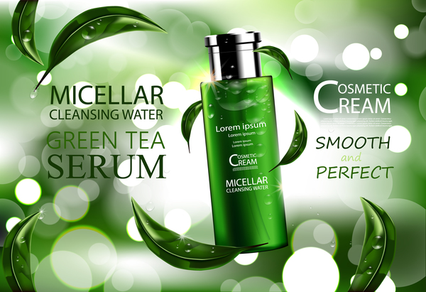 Green tea cosmetic adv poster design vector 02