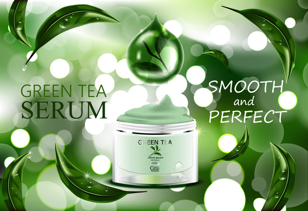 Green tea cosmetic adv poster design vector 03
