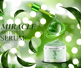 Green tea cosmetic adv poster design vector 05