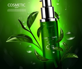 Green tea cosmetic cream advertising poster template vector 01
