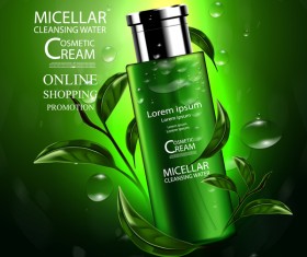 Green tea cosmetic cream advertising poster template vector 02