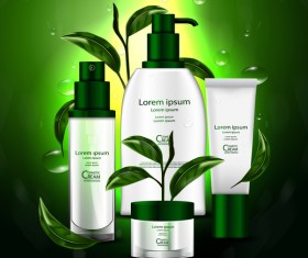 Green tea cosmetic cream advertising poster template vector 03