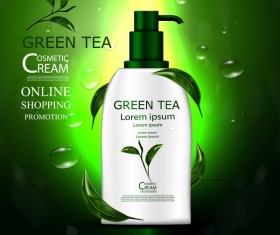 Green tea cosmetic cream advertising poster template vector 05