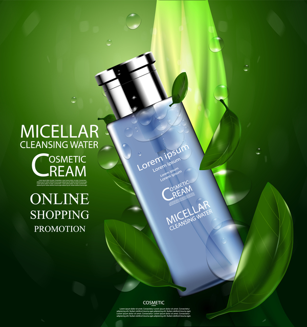 Green tea cosmetic cream advertising poster template vector 06