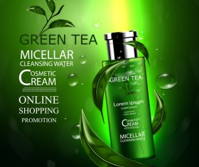 Green tea cosmetic cream advertising poster template vector 07