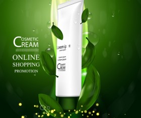 Green tea cosmetic cream advertising poster template vector 08