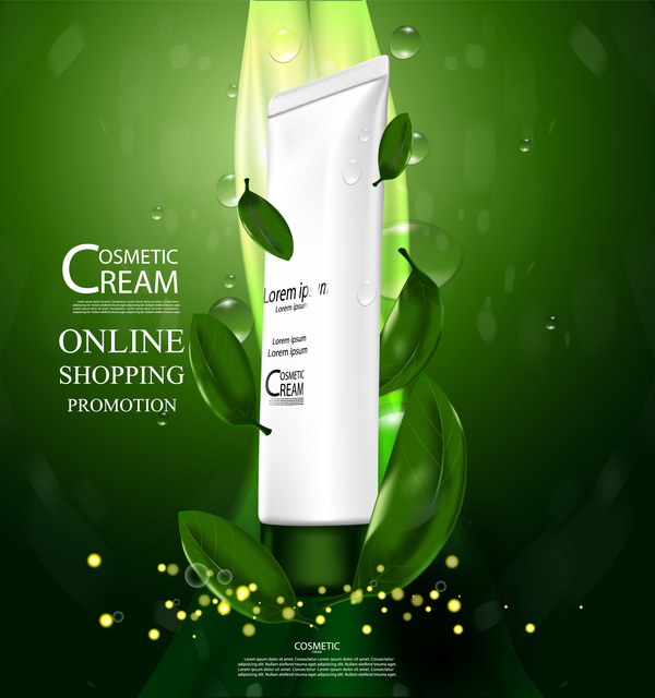 Green tea cosmetic cream advertising poster template vector 08