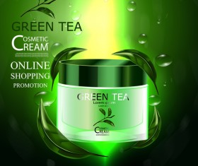Green tea cosmetic cream advertising poster template vector 11