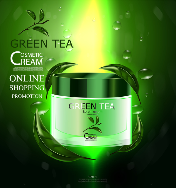 Green tea cosmetic cream advertising poster template vector 11