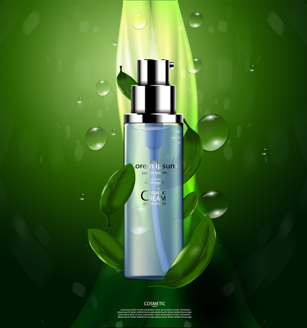 Green tea cosmetic cream advertising poster template vector 12