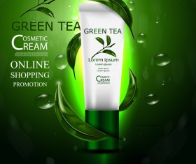 Green tea cosmetic cream advertising poster template vector 13
