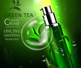 Green tea cosmetic cream advertising poster template vector 14