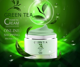 Green tea cosmetic cream advertising poster template vector 15