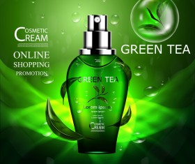 Green tea cosmetic cream advertising poster template vector 16