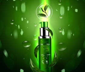 Green tea cosmetic cream advertising poster template vector 17