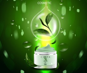 Green tea cosmetic cream advertising poster template vector 18