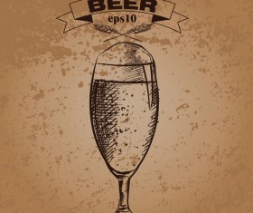 Grunge background and hand drawing beer vectors 01