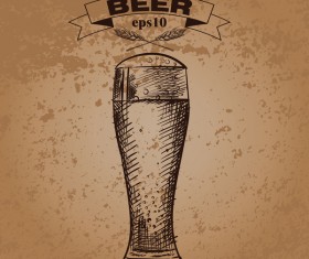 Grunge background and hand drawing beer vectors 05