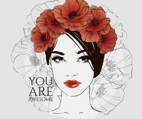 Hand drawn girl with rose vector 01