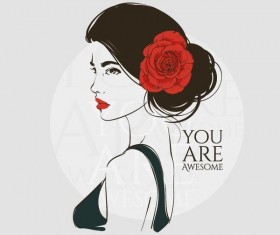 Hand drawn girl with rose vector 02