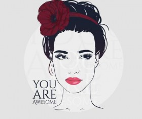 Hand drawn girl with rose vector 03