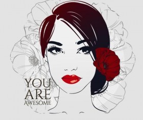 Hand drawn girl with rose vector 05