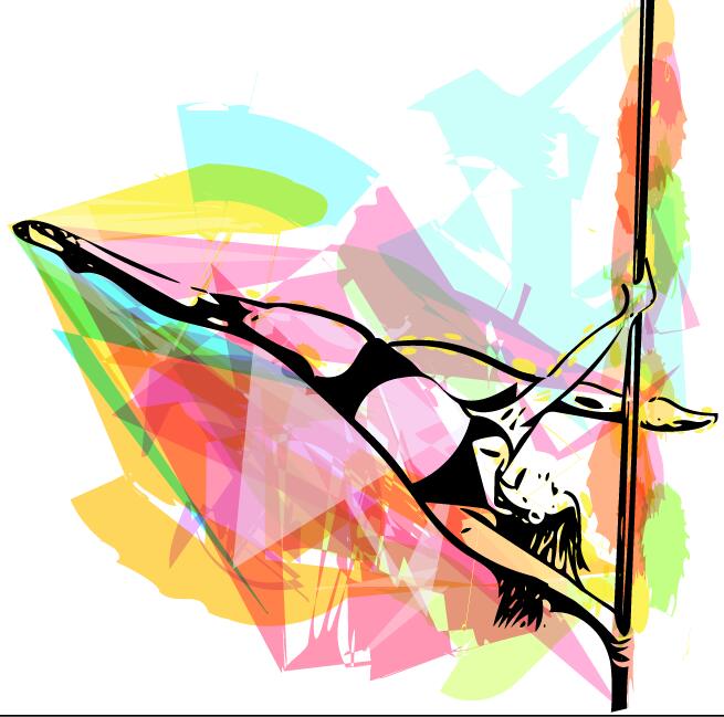 Hand drawn pole dance girl vector material 01