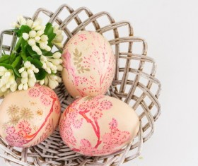 Hand painted Easter eggs in the basket Stock Photo 03