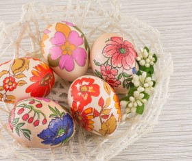 Hand painted Easter eggs in the basket Stock Photo 04