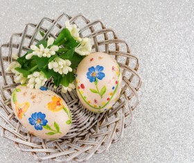 Hand painted Easter eggs in the basket Stock Photo 05