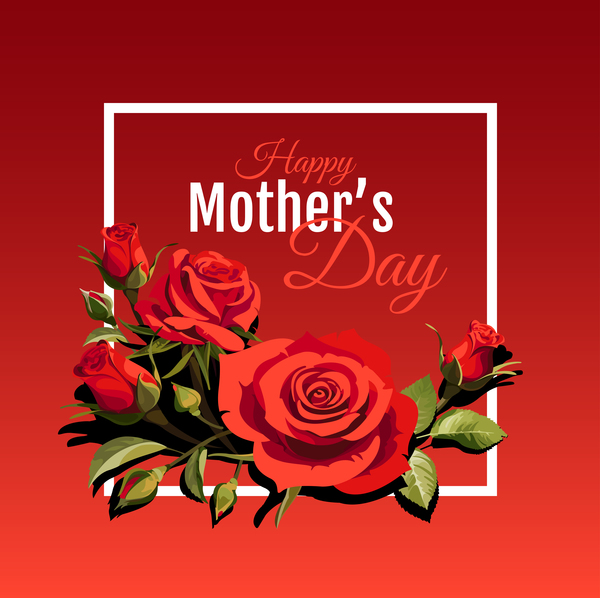 Download Happy Mothers Day card with red backgorund vector 01 free ...