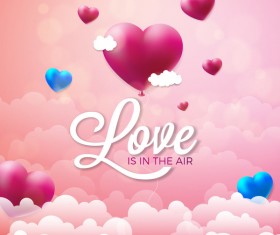 Heart shape balloon with valentine background and cloud vector