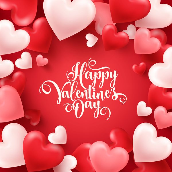 Heart shape valentine card with red background vector 02