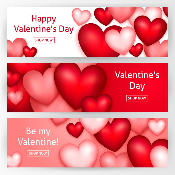 Heart shape valentine day banners vectors