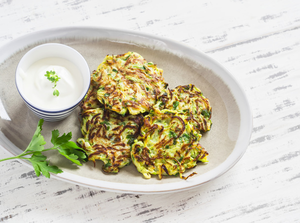 Homemade delicious zucchini fritters Stock Photo 02