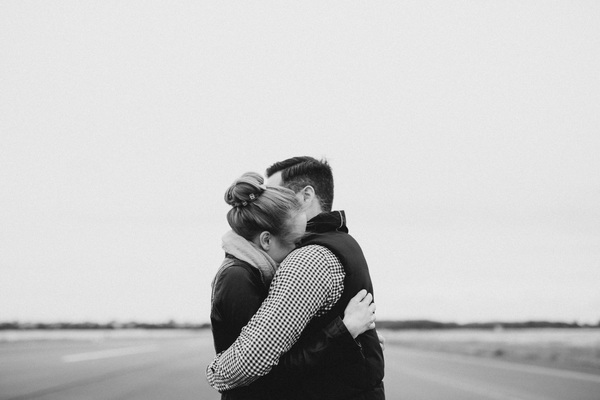 Hugging couple black and white photo Stock Photo
