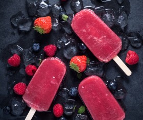 Ice cubes fruit and popsicles Stock Photo