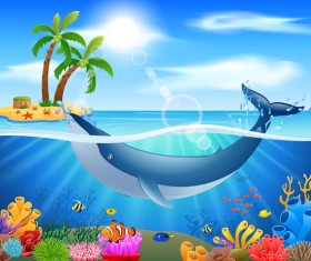 Island with underwater world design vector 02