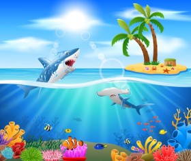 Island with underwater world design vector 03