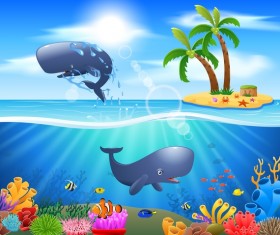 Island with underwater world design vector 04