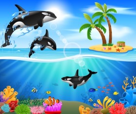 Island with underwater world design vector 05